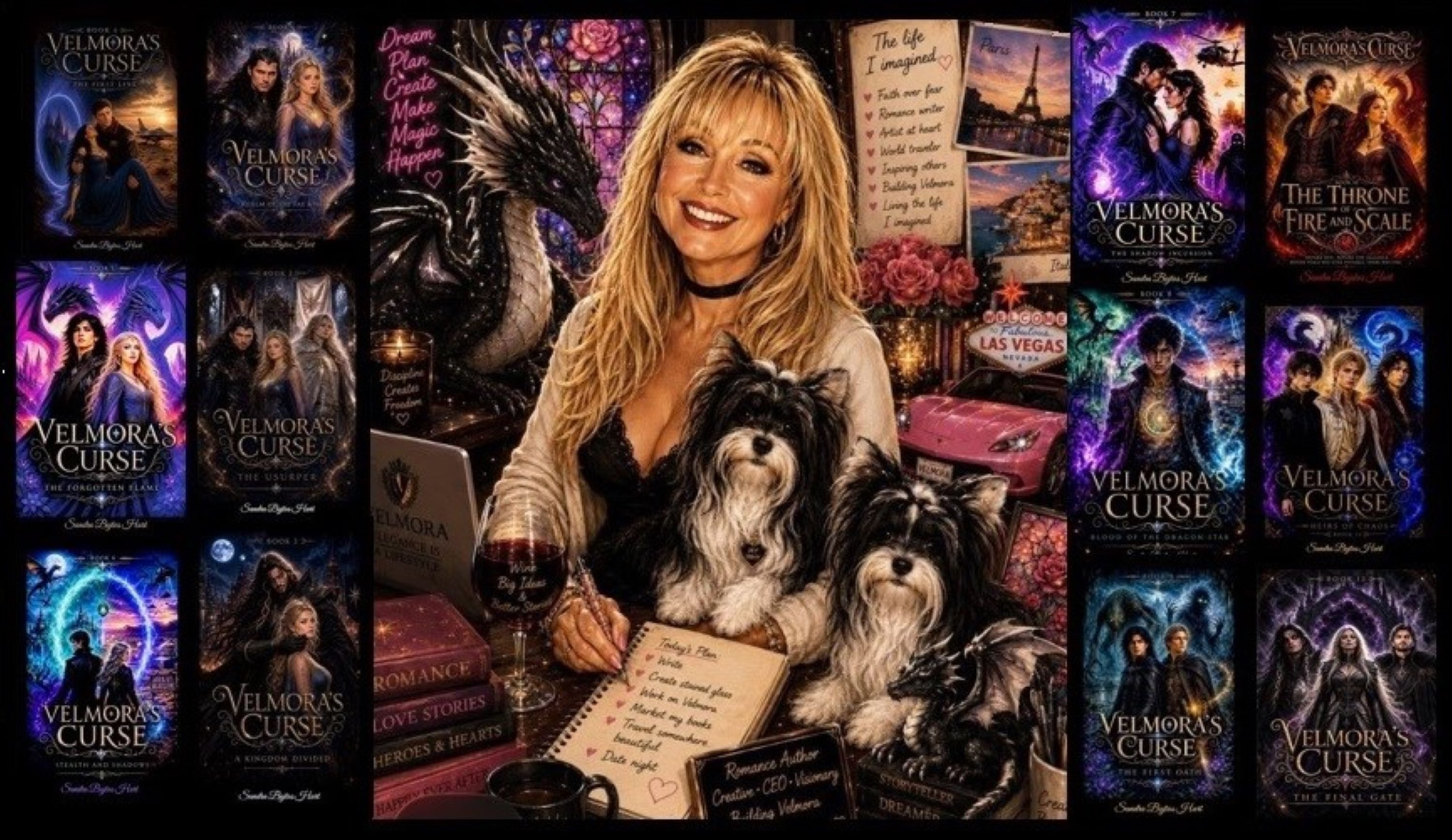 Sandra Hart with her beloved Parti Yorkshire Terriers, Hudson and Hayley